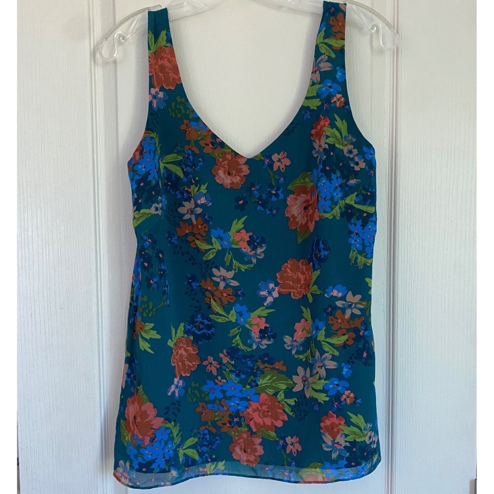CAbi Still Life Wmns Floral V-Neck Camisole Teal Blue Red Adjustable Strap Top S